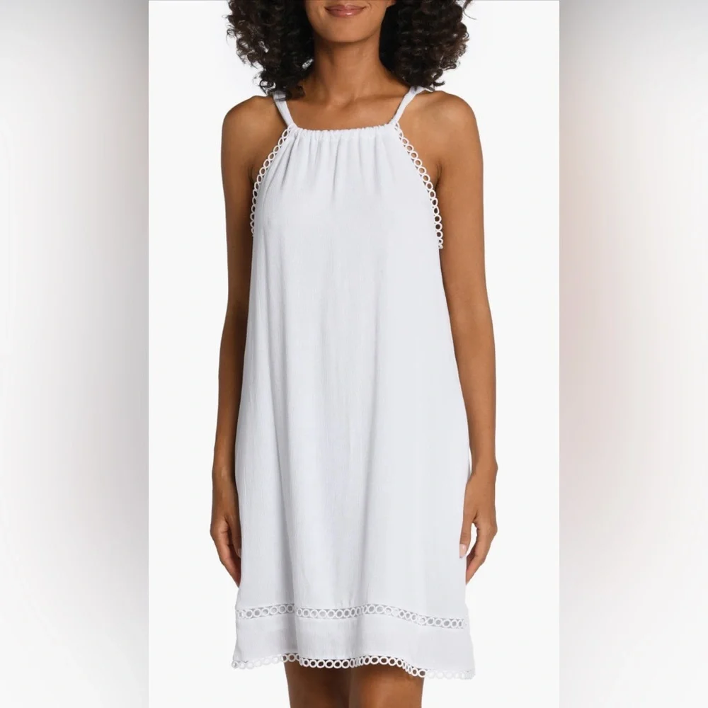 La Blanca Illusion Crinkle Cover-Up Dress, White, X-Small, $93